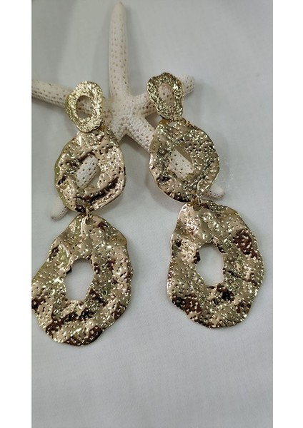 Press Çift Geçmeli Metal Gold Küpe