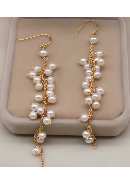 Gold Incili Sallantı Küpe