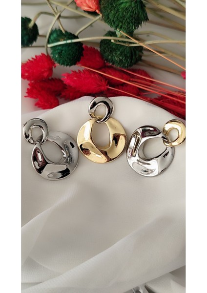 Çift Halka Metal Silver Gold Küpe modelleri