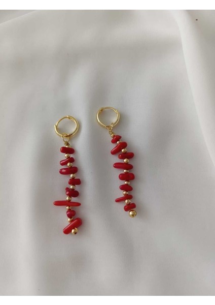 Mercan Dogal Taşli Kırmızı El Yapımı Küpe modelleri