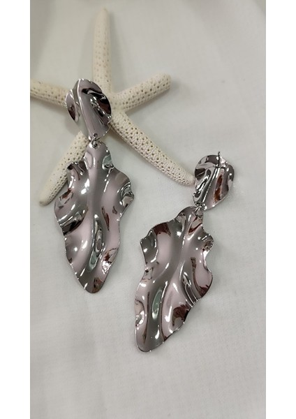 Yaprak Geniş Büyük Metal Silver Küpe fiyatları