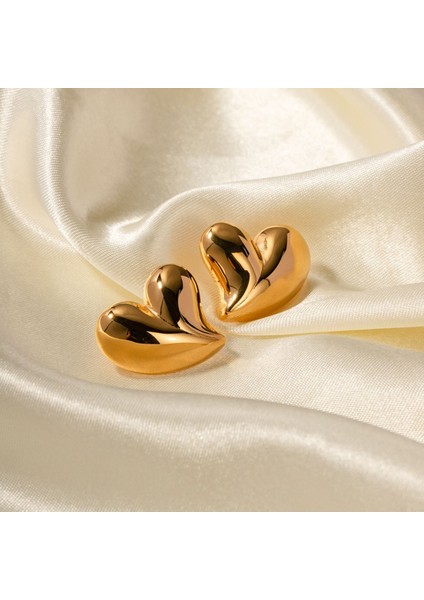 Dolgulu Kalp Metal Gold Küpe modelleri