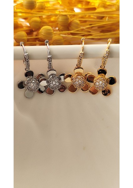 Zirkon Papatya Metal Gold Küpe modelleri