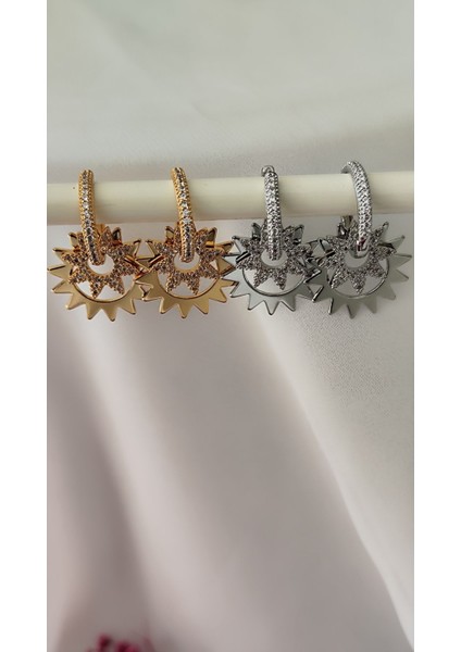 Zirkon Çift Yıldız Metal Gold Küpe fiyatları