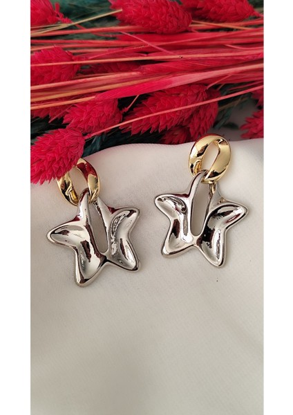 Yıldız Metal Silver Gold Silver Küpe