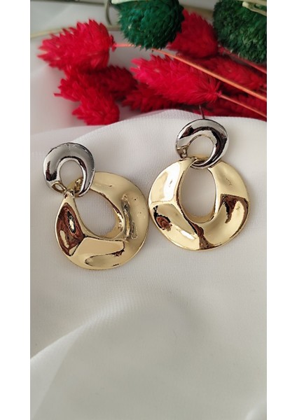 Çift Halka Metal Gold Küpe