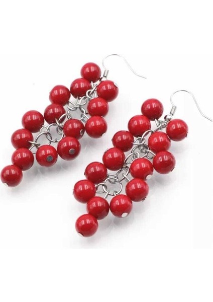 Kırmızı Cam Boncuk Sallantılı Küpe fiyatları