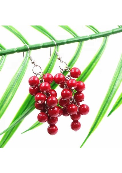 Kırmızı Cam Boncuk Sallantılı Küpe modelleri