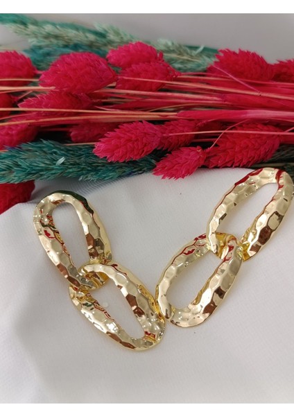 Press Çift Geçmeli Zincir Metal Gold Küpe