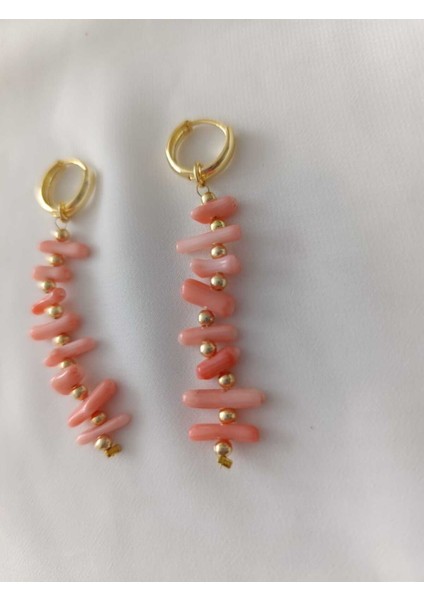 Mercan Dogal Taşli Pembe El Yapımı Küpe