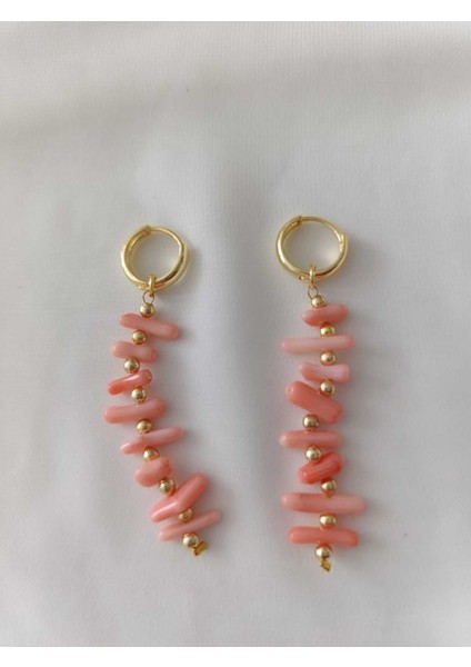Mercan Dogal Taşli Pembe El Yapımı Küpe