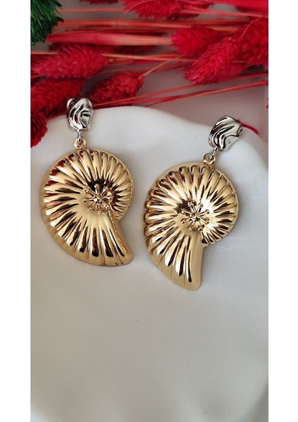 Salyangoz Iki Parça Metal Gold Silver Küpe