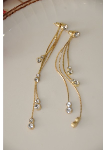 Zirkon Sarkıt Damla Metal Gold Küpe