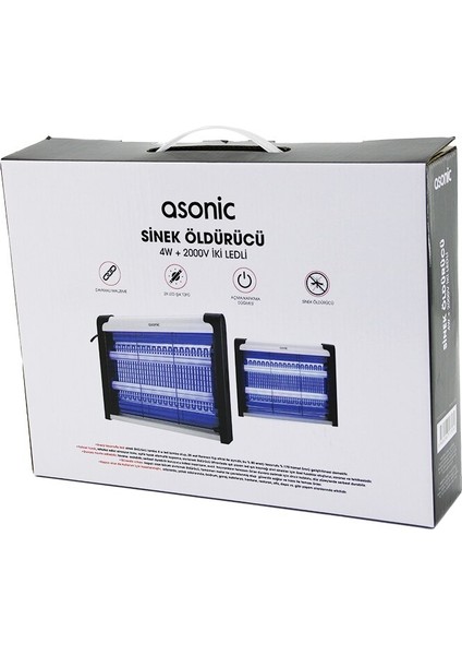 2 Ledli Sinek Öldürücü Cız Makine 4W - 2000V 30M2 Etkinlik Alanı AS-A28 (47 - TGR8216-2080