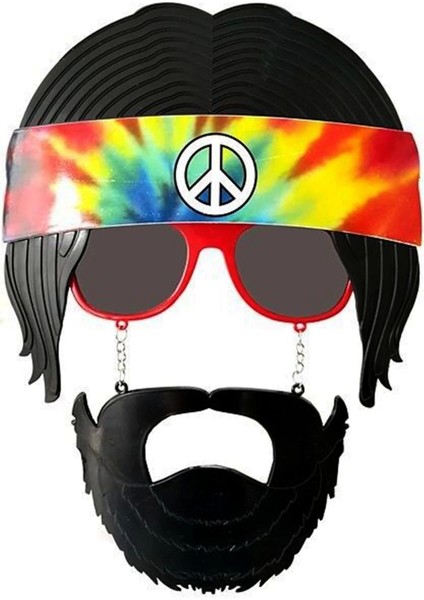 Siyah Saçlı Bandana Tasarımlı Hippi Parti Gözlüğü 26X18 cm - TGR5832-9814