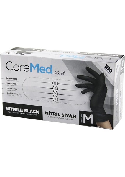 M Beden Siyah Pudrasız Nitril Muayene Eldiveni 100LÜ (4767) - TGR2657-3030