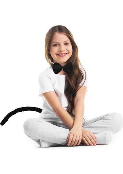 Peluş Siyah Renk Kuyruk ve Papyon Yetişkin Çocuk Uyumlu - TGR7465-3780