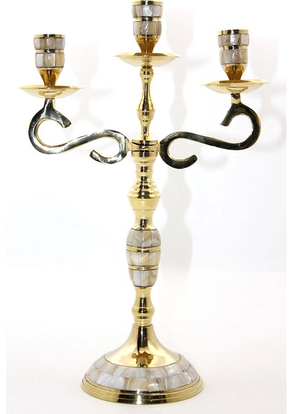 Pirinç Sedefli 3'lü Şamdan 18912 - TGR1127-6243