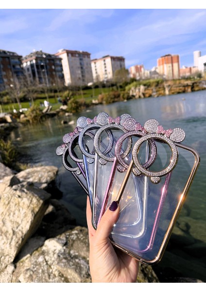 Apple iPhone 15 Pro Uyumlu Taşlı Minnie Mouse Kulaklı Metalik Çerçeveli Şeffaf Silikon Kılıf fırsatları