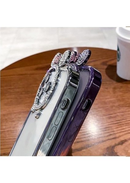 Apple iPhone 15 Pro Uyumlu Taşlı Minnie Mouse Kulaklı Metalik Çerçeveli Şeffaf Silikon Kılıf indirimleri