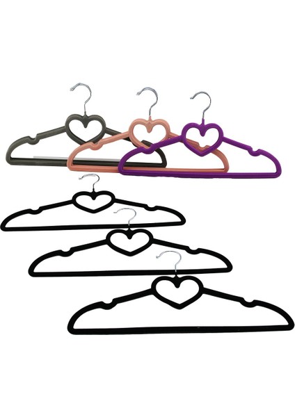3pcs Renkli Kadife Kaplı - Kalpli Plastik Askı Metal Uçlu (4767) - TGR8938-7371