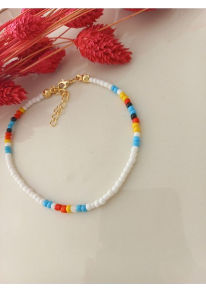 Beyaz Kum Boncuklu Halhal