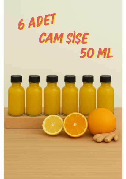 6 Adet Şeffaf Cam Shot Şişesi Siyah Plastik Kapaklı Hediyelik Koku Süs Çok Amaçlı Şişe 50ML