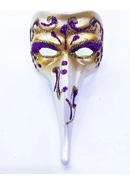 Mor Renk Işlemeli Seramik Malzemeden Imal Venedik Uzun Maske Magnet - TGR4275-8987