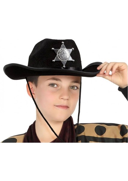 Çocuk Kovboy Şapkası Sheriff Şapkası Siyah Renk - TGR2009-8020