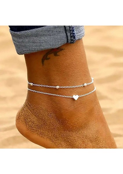 Silver Zincir 2'li Kalpli Halhal