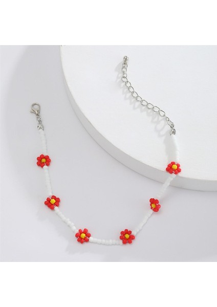 Beyaz Kum Boncuk Kırmızı Papatya Hal Hal