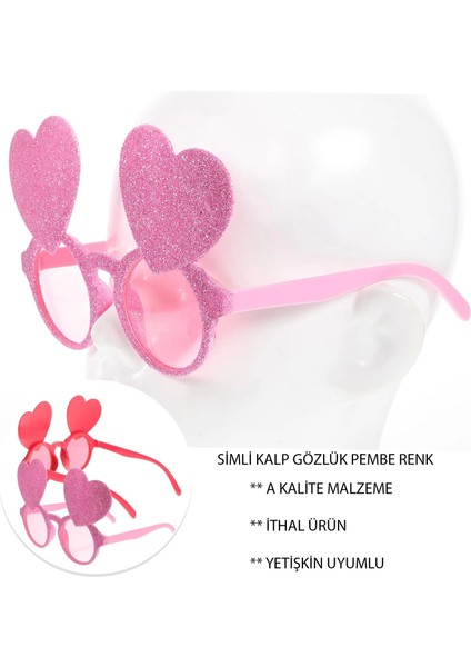 Pembe Renk Sim Işlenmiş Kalp Figürlü Parti Gözlüğü - TGR6708-9133