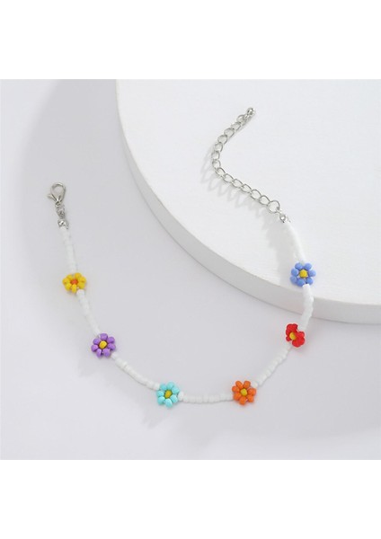 Beyaz Kum Boncuk Renkli Papatya Hal Hal