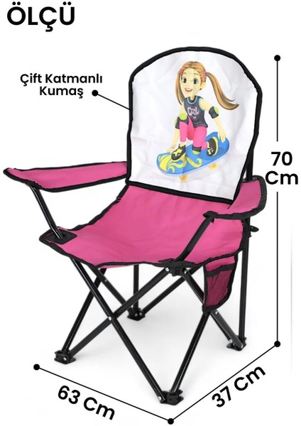 4 Adet Çocuk Katlanır Çantalı Kamp Sandalyesi Pembe Desenli Kamp Piknik Taşıma Çantalı modelleri