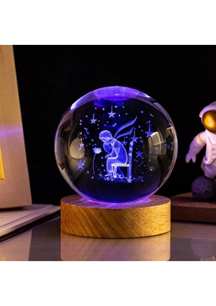 Ahşap Altlıklı Renk Değiştiren Cam Küre - TGR3819-3305