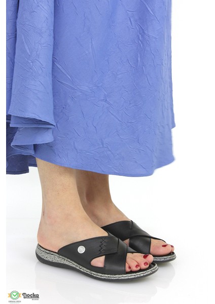 Kadın Deri Düz Taban Günlük Ortopedik Terlik M26YT1385