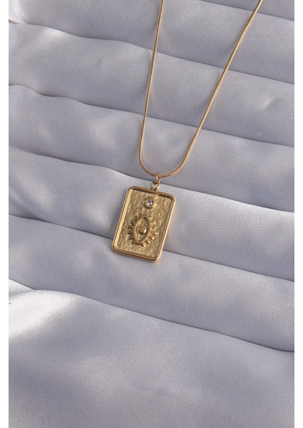 316L Çelik Zincir Gold Renk Zirkon Taşlı Göz Figür Tarot Kolye - Lisinya