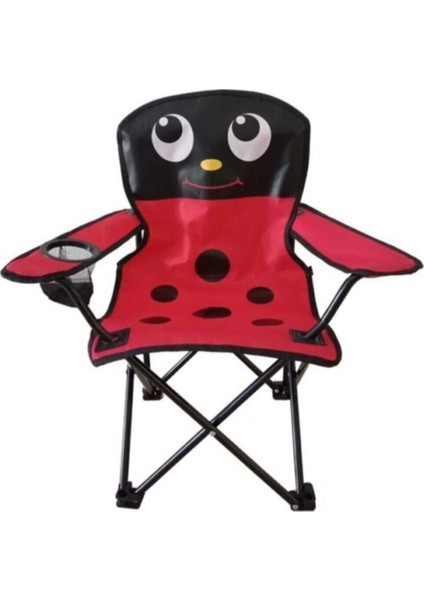 1000 - 2500 Gr Kırmızı Uğur Böceği Figürlü Katlanır Çocuk Kamp Sandalyesi Ve Taşıma Çantası Tek Kiş