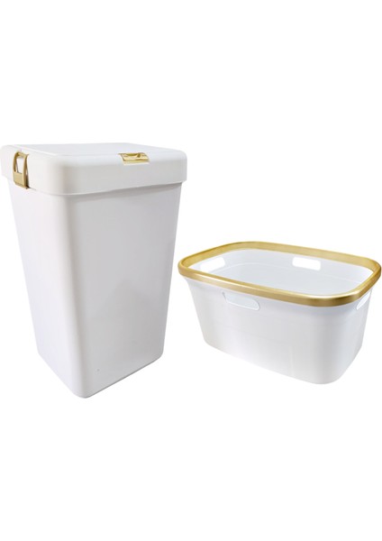 Motek Tekli 40 Lt Kirli Çamaşır Sepeti+Çamaşır Selesi Ikili Set, Çeyiz Seti Gold+Beyaz fiyatları