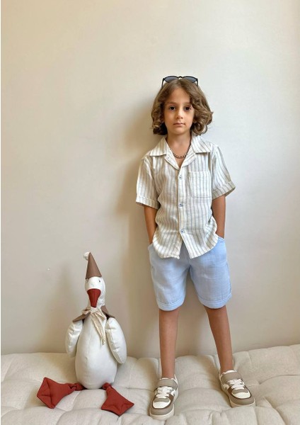 Erkek Çocuk Çizgili Gömlekli Keten Bayramlık Takım modelleri