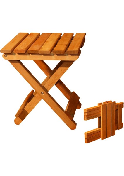 Tekli Katlanır Tabure 30cm 30cm Yükseklik Yerden 36cm Ahşap 1 Kg Tek Kişilik Katlanabilir Kahvereng