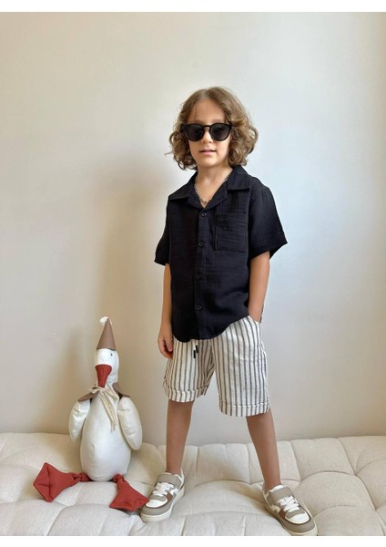 Erkek Çocuk Çizgili Gömlekli Keten Bayramlık Takım modelleri