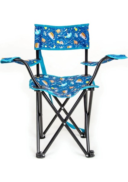 4 Adet Çocuk Katlanır Çantalı Kamp Sandalyesi Lacivert Balık Desenli Kamp Piknik Taşıma Çantalı modelleri