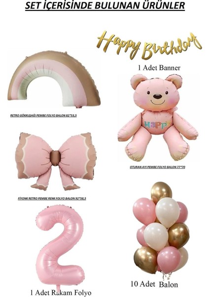 Ayıcık Gökkuşağı Temalı Kız Bebek Konsept Doğum Günü Yaş Seti fiyatları