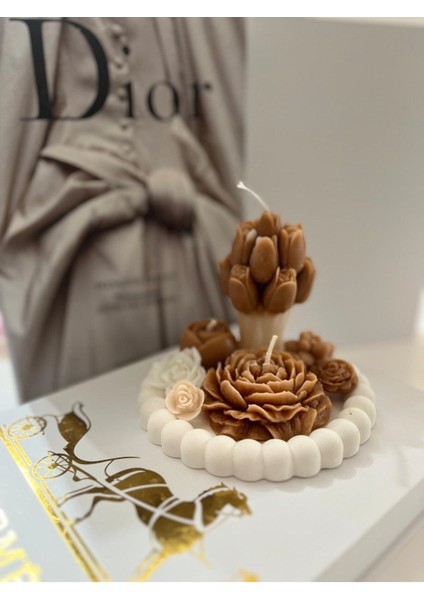"çiçek Bahçesi" Taş Tozu Mum Aranjmanı (7 Mumlu, 13CM Tabak)
