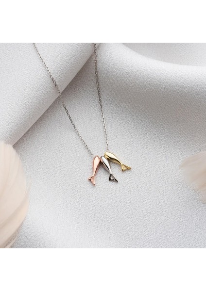 925 Ayar Gümüş Üç Renkli Balık Kolye modelleri