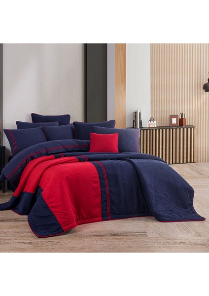 Line Tek Kişilik Çeyiz Seti - Lacivert Kırmızı
