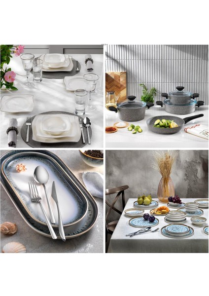 Platin Sofra & Mutfak Seti | Yemek Takımı+Çkb+Tencere Seti+2 Çeşit 24 Prç Yemek Takımı