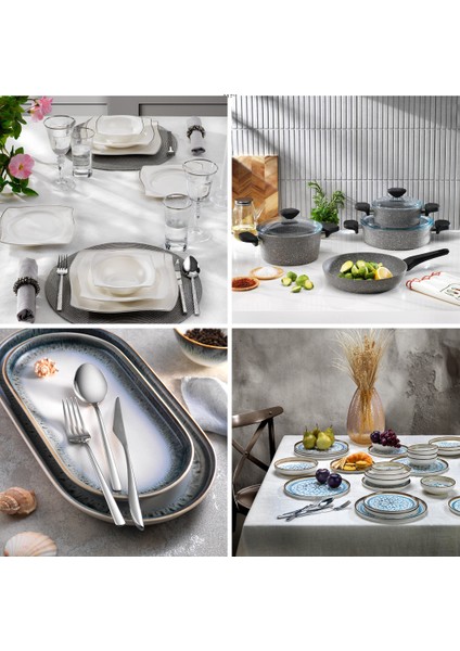 Platin Sofra & Mutfak Seti | Yemek Takımı+Çkb+Tencere Seti+2 Çeşit 24 Prç Yemek Takımı
