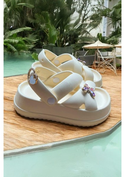 Kız Çocuk Taşlı Sandalet Terlik, Ekstra Hafif ve Rahat Çocuk Sandalet Terlik